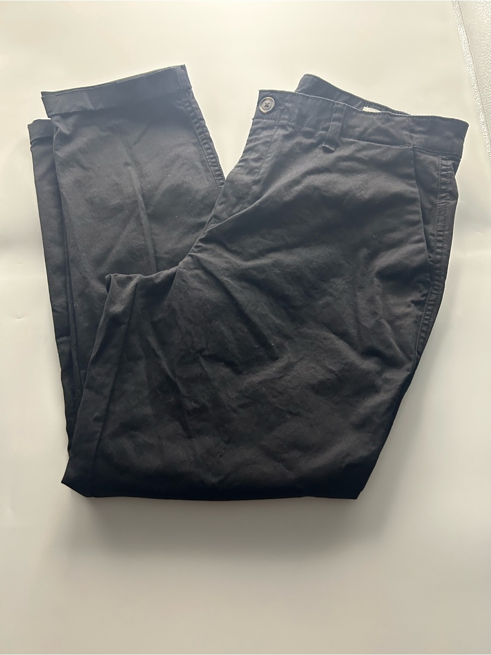 GAP Women's Khaki Pants Solid Black Flat Front Button Closure Regular